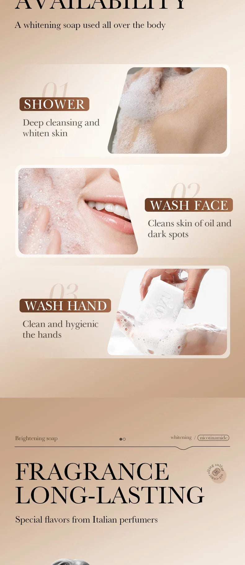 Savon Éclaircissant au Niacinamide - Nettoyage Profond Visage & Corps